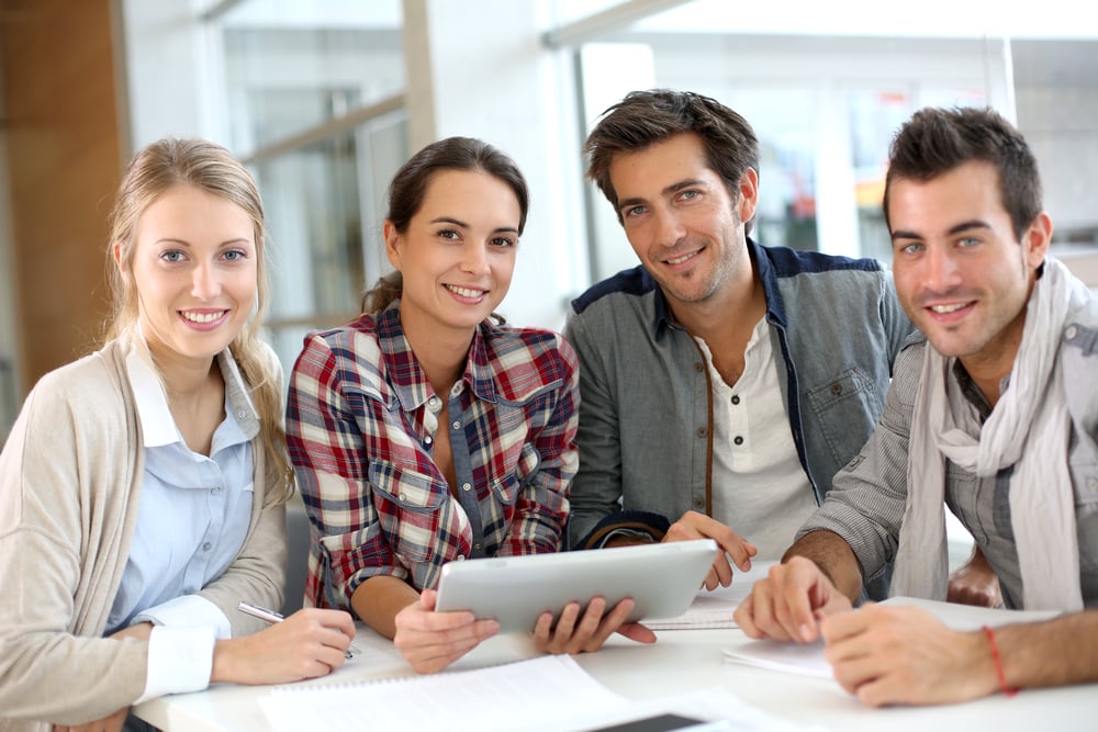 Young people meeting with digital tablet